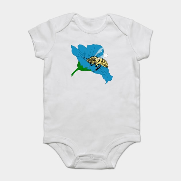 Honeybee Blue Flower Illustration Baby Bodysuit by H. R. Sinclair